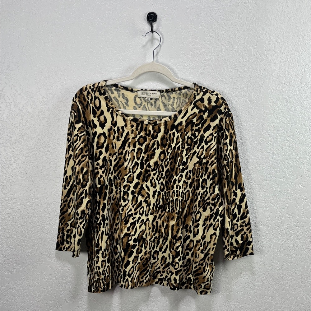 Jones New York Leopard Print Scoop Neck Blouse - Tan, Brown, Black
